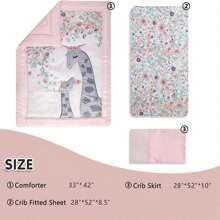 Sweet Baba Giraffe Pink Crib Bedding Set For Baby Girl, 3 PCS Baby Nursery Set Including Quilt/Crib Skirt/Crib Sheet Love Valentine