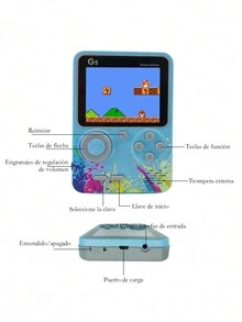 Consola De Juegos De Video Retro,Consola retro portatil G5 ,con Incorporada En 500 Juegos, con pantalla de 3.5",,conecta a un tv con cable rca incluido ,bateria recargable y cable de carga,regalos favoritos de los niños - Azul - Ver 3