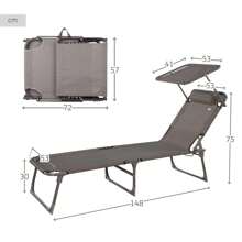 Color Baby Chaise longue pliante avec pare-soleil en textilène gris Aktive 193X53X30/75 cm (Color Baby 62288)
