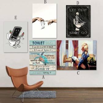 1pc Toilet Rules Sign Vintage Bathroom Decoration Turtle Fun Bathroom Wall Art Poster Poster Skeleton Toilet Yoga Painting Canvas Fun Poster Fun Mobile Toilet Wall Art,NO Frame