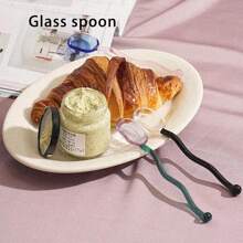 1 pièce Cuillère en verre à vagues colorées pour usage domestique, pour le café, le lait, le jus, les desserts ; cuillère à remuer en verre créative, cuisine, cadeau de Noël