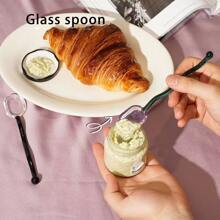 1 pièce Cuillère en verre à vagues colorées pour usage domestique, pour le café, le lait, le jus, les desserts ; cuillère à remuer en verre créative, cuisine, cadeau de Noël