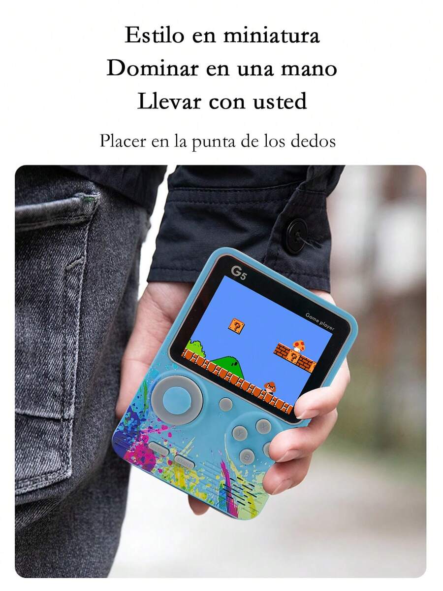 Consola De Juegos De Video Retro,Consola retro portatil G5 ,con Incorporada En 500 Juegos, con pantalla de 3.5",,conecta a un tv con cable rca incluido ,bateria recargable y cable de carga,regalos favoritos de los niños - Azul - Ver 1