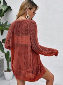 Women Crochet Lightweight Cardigan Cover Up Open Front Long Sleeve Summer Cardigans - Redwood - View 4