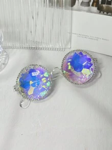 1 Peça Óculos de sol da moda feminina com armação de plástico rosa magenta vibrante, decoração de cristal de kaleidoscópio brilhante, acessório de fantasia de festa de luxo estilo Y2K, adequado para praia, festa temática, festival (óculos sem grau com pano de limpeza), acessórios de praia para mulheres, óculos escuros, básicos de roupas femininas para outono/inverno, presentes para férias na praia, ao ar livre, viagens