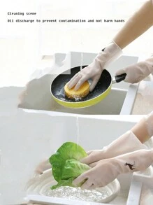 1對防水PVC乳膠耐熱廚房家用洗碗清潔加厚手套 - 白色 - 查看 6