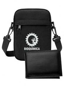 Kit Carteira + Shoulder Bag BIOQUÍMICA Masculina Estampada Couro Sintetico Bolsa Lateral Blogueira Slim - Preto - Visão 1