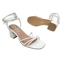 Sandalia Zapatilla Tacón Tiras Gladiador Punta Semi Cuadrada - Blanco - Ver 4