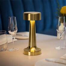 A Dumbbell Model LED Rechargeable Small Table Lamp With Three Lighting Modes, Bedroom, Restaurant, Bar Decoration - Gold - View 4