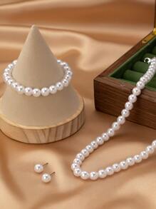 4 st fashionabla enkelt och eleganta Faux Pearl pärlhalsband Armband Örhängen Smyckesset, perfekt för middagar, datum, sammankomster och fester, att matcha med kläder - mjölkig - Visa 2