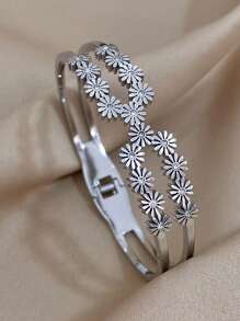 1pc Vintage Flower Bangle Bracelets For Women Fashion Stainless Steel Bracelets For Party Daily Jewelry Birthday Gifts