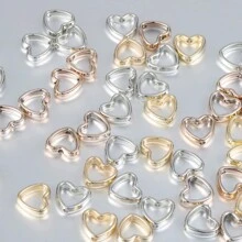 50 piezas Conectores espaciadores en forma de corazón de plástico CCB de doble agujero para collar, pulsera, aretes y dijes de joyería, accesorios para llaveros y suministros para manualidades hechas a mano