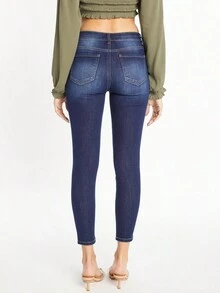 HIGH RISE DESTRUCTED ANKLE GRAZER JEANS - Dark Wash - View 2