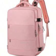 女性旅行背包，帶USB充電口和鞋履收納間，TSA認證15.6英寸手提電腦背包，適用於週末商務和遠足，校園護士休閒背包，粉色 - 粉色 - 查看 1