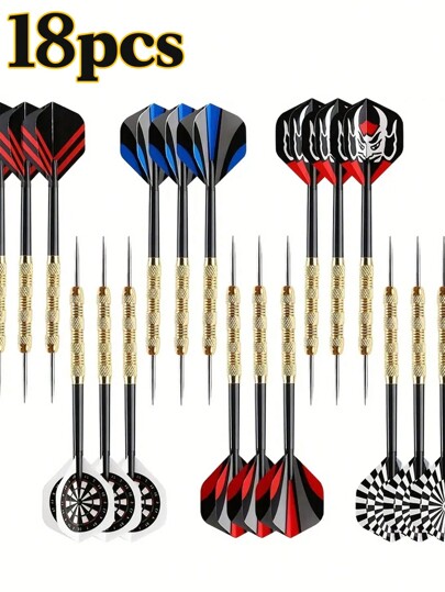 18pcs Steel Tip Darts Set With Multiple Style Flights,Adult Party Games Suitable For Halloween/Christmas/Thanksgiving