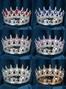 Vintage Tiaras And Crowns Women Diadem Pageant Hair Ornament Colorful Round Decor Royal - Multicolor - View 12