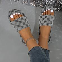 鞋子/女款厚底拖鞋/女鞋/女款戶外高跟涼鞋，夏季時尚綜合印花休閒沙灘拖鞋 - 淺灰色 - 查看 3