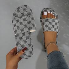 鞋子/女款厚底拖鞋/女鞋/女款戶外高跟涼鞋，夏季時尚綜合印花休閒沙灘拖鞋 - 淺灰色 - 查看 2