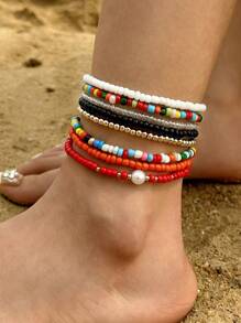imoli 4 piezas Pulsera tobillera con concha & con diseño de diamante de imitación