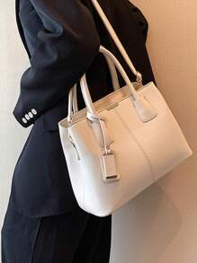 Women Classic Top Handle Satchel Bag PU Leather Handbag Shopper Work Crossbody Tote Bag With Shoulder Strap - 白色 - 查看 2