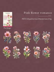 20入組水彩植物PET貼紙-盛開的花朵，復古花卉剪貼簿材料，適用於裝飾筆記本、相框、手機殼、水瓶、剪刀和雜誌夾 - 彩色 - 查看 8