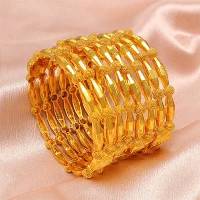 4 Cái/lốc Vòng Tay Mạ Vàng 24K Dubai Sang Trọng Cưới Lắc Tay Bộ Dành Cho Nữ, Cô Dâu Hoặc Quà Tặng Lễ Hội