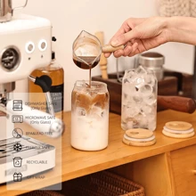 Glass Cup With Lid & Straw, Mason Jar Style Iced Coffee Cup, Suitable For Tea, Juice, Milk, Birthday Gift, Drinkware - Glass - View 5