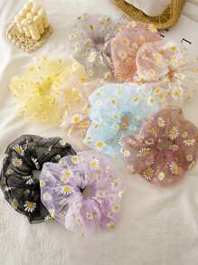 4/8pcs Simple Hair Tie Elastic Scrunchie Daisy Pattern Mesh Hair Rope Ponytail Holder Women's Hair Accessories, Soft And Sweet Elastic Hair Tie For Fashionable Hair Accessories And Valentine's Day Gift Ponytail Holders Hair Elastics Hair Rubber Bands Scrunchies Head Accessories - Multicolor - View 5