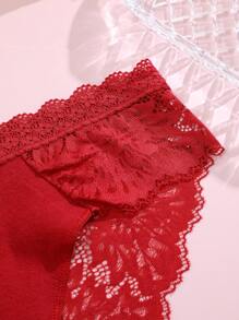 Women's Red Christmas & New Year Lace Pattern Patchwork Comfortable Sexy Briefs