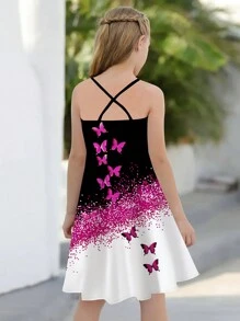 Young Girl Butterfly Graphic Cross Back Cami Dress Summer Clothes Beach Vacation