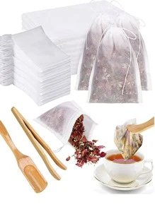 Tea Filter Bag, Safe Natural Material, Empty Tea Bag For Loose Leaf Tea, Loose Tea Bag With Drawstring, Natural Tea Filter Bag Empty Tea Bag With Drawstring Suitable For Leaf Tea, Coffee, Spices, Herbs,50 (White) Back To School
