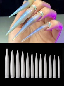 120入組超長尖頭指甲片，全套假指甲片，升級版白色柔軟凝膠指甲片全套不需修整，10個尺寸，適用於專業指甲片，適用於沙龍和DIY指甲藝術指甲片，自然白壓花指甲，補給品 - 白色 - 查看 2