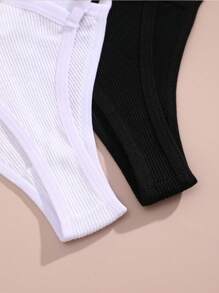 FINETOO 2pcs Women's Solid Color Hollow Out Ring Double Waist Band Thong Panties - Multicolor - View 4