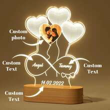 Personalised Acrylic Heart Lamp, 3D Love Design Illusion - Personalised Led Lamp For Mother's Day Gifts - Style 1 - View 2