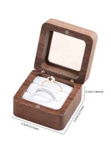 CASEGRACE 1pc Square Design Wooden Ring Box, Simple Wood Clear Panel Design Jewelry Box For Home, Valentine's Day Gift Storage Box For Girl Women Sun Travel Cool