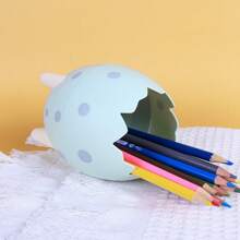 可愛創意時尚恐龍蛋形筆筒，適用於學生、宿舍、桌面，大容量文具收納盒，容器，裝飾品，1入組 - 藍色 - 查看 1