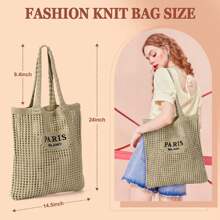 Crochet Tote Bag For Women, Crochet Mesh Beach Tote Bag Summer Vacation Aesthetic Boho Knit Bag For Women - G-卡其色 - 查看 4