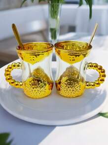 6pcs Set European Style Gold Plated Embossed Cups, Gold Embossed Tea/Coffee Cups, Living Room Decor Cups, Hotel Commercial Cups, Home Party Tea/Coffee Cups, Creative Drinking Cups - Multicolor - View 5