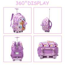 3PCS Animals Rolling Backpack For Girls School Backpack With Wheels Kids Rolling Backpack For Travel Backpack Carry On Luggage With Wheels - Lilac Purple - View 3
