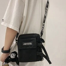 Bolsa de hombro multifuncional de forma cuadrada para estudiantes, mini bolso de hombro para hombres con gráficos de letras y un Charm, adecuado para universidad, deportes, transporte, bolso esencial de nailon portátil, bolso de invierno, Acción de Gracias, bolso tote, riñonera, bolso de ciclista, bolso tipo vagabundo, bolso de cadera, bolso de vacaciones, bolso bandolera para camping, mochila de vuelta al colegio, bolso cruzado de primavera, útiles escolares, bolso de mano