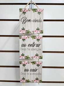 Placa com Corda 3 Peças Bem Vindo ao Entrar Deus te Abençõe - Multicolorido - Visão 1
