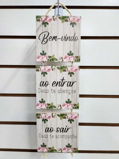 Placa com Corda 3 Peças Bem Vindo ao Entrar Deus te Abençõe