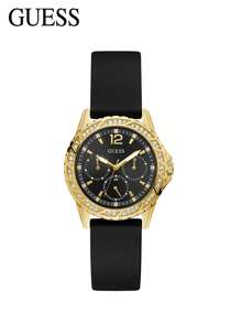 Guess 女式石英表，带水晶装饰，金色表盘，带 6 针计时码表，石英表，多功能手表 GW0375L2 - 黑色 - 查看 2