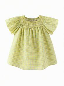 mini bala Girls Short Sleeve Shirt 24 Summer Baby Sweet French Rural Style Soft Children's Top - Green - View 4