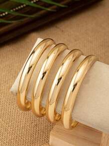 4pcs Thin Metallic Glossy Bangle Bracelets, Suitable For Holiday Parties, Dance Parties And Dates, Elegant Gift For Girlfriend