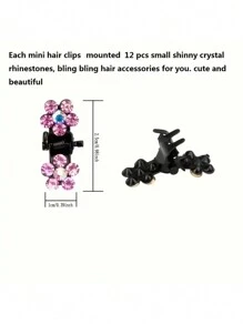 12 stuks bloemen mini-klauwclips, antislip haarclips, glitter strass bloem haaraccessoires voor meisjes