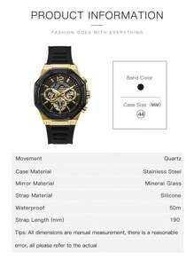 Guess Reloj Momentum para hombre de octágono, 6 funciones, con fecha y día, de cuarzo, con correa de silicona, caja negra de 44mm GW0263G1 - Negro - Ver 4