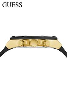 Guess Reloj Momentum para hombre de octágono, 6 funciones, con fecha y día, de cuarzo, con correa de silicona, caja negra de 44mm GW0263G1 - Negro - Ver 3