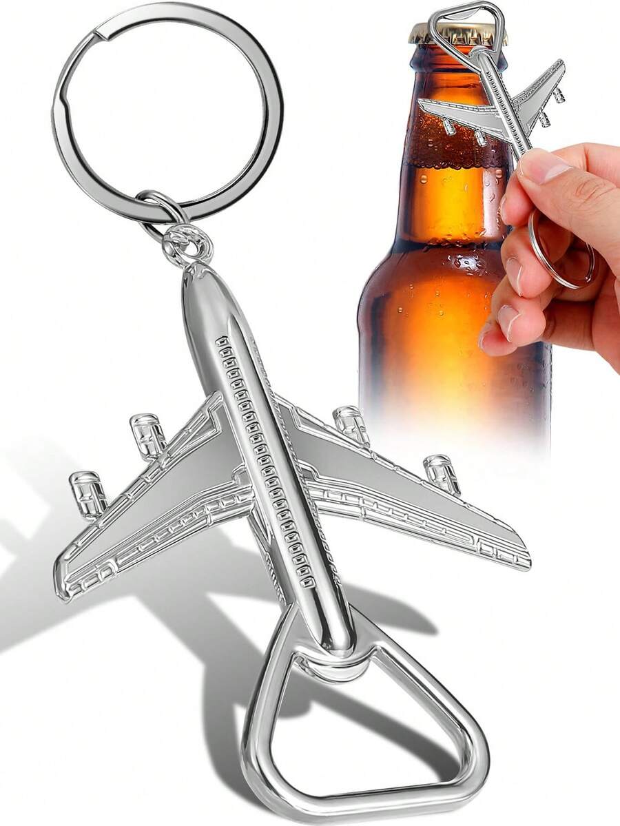 1入組飛機造型金屬鑰匙扣開瓶器，飛機裝飾啤酒愛好者鑰匙扣開瓶器禮物，適用於飛機愛好者 - 彩色 - 查看 1