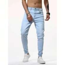 Men Pants - 淺色水洗藍 - 查看 1